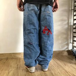 Damesjeans Amerikaanse high street hiphop spinnenpatroon bedrukte rechte jeans y2k kleding goth persoonlijkheid trendy lage taille denim broek 231211