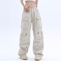 Jeans pour femmes American High Street Retro Multi-Pocket Overalls Street Hip-Hop Trend Straight Wide-Leg Pants Couple Casual Joker Jeans 230516