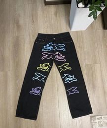 Jeans para mujeres American Hip-Hop Street Running Dog Print for Men and Women Harajuku Casual Loose Y2K Pantalones de patas anchas Mujer