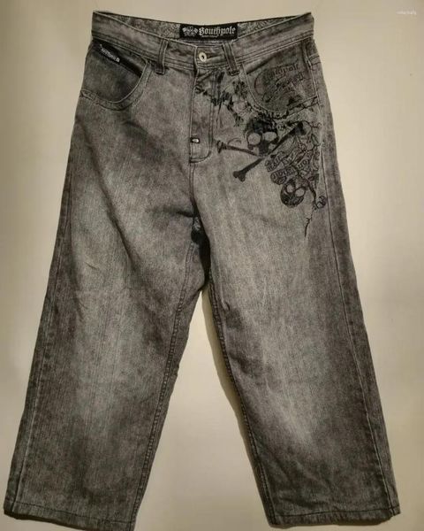 Jeans pour femmes American JNCO Skull Motif Imprimer Lavé Femmes Y2K Street Hip Hop Vintage Mode Droite Mopping Pantalon à jambes larges