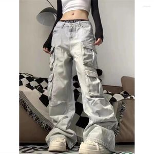 Damesjeans American Multi Pocket Cargo Pants Women Vintage Wash Loose Wide Been High Rise Oversized Casual Straight