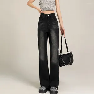 Jeans pour femmes American rétro baggy pour femmes hautes taille pleine longueur noire pantalon denim lavé