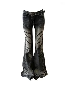 Jeans pour femmes American Retro Black Flare Taille haute Slim Femmes Mode Rayé Bell Bottoms E-Girl Denim Pantalon Hip Hop Street