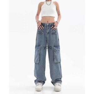 Jeans pour femmes American Retro Design LTI Poète Femmes Jeans Hommes et Femmes Été High Street Pantalon Cargo Droit Tendance dans Streetwearyolq