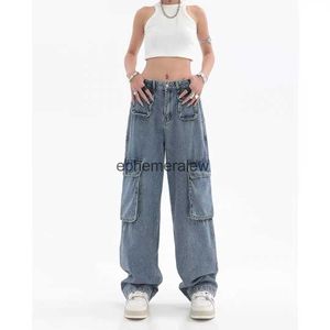 Jeans pour femmes design rétro américain multi-poches femmes jeans hommes et femmes été haute rue pantalon cargo droit tendance dans streetwearephemeralew