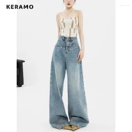 Damesjeans American Retro High Taille Oversized Blue Pants for Women Casual Baggy Y2K Wide Leg Grunge Harajuku Style Denim Trouser