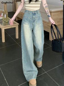 Jeans féminins américains rétro femme bleu clair baggy large jambe streetwear streetwear chic été unisexe haute taille sweet tout-match ulzzang