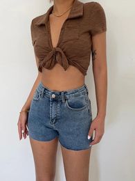 Jeans pour femmes American Spicy Girls WOMENGAGA Été Élastique Taille Haute Mince Pantalon Court Femmes Mode Coréenne SI6I