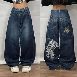 Jeans féminins American Street Hip-hop rétro Big Big Pocket Death Print High Wide jambe HARAJUKU Y2K LOLD CASUX POUR HOMMES ET LES FEMMES