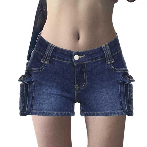 Jeans para mujer American Street Wash Deep Blue Stand Shorts con cintura elástica para mujeres Conjunto de pijamas con cordón