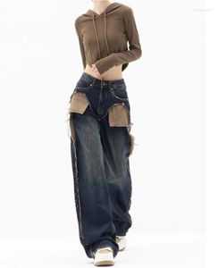 Jeans pour femmes Style Streetwear américain Taille haute Patchwork Femme 2023 Mode Baggy Y2K Jambe large Denim Pantalon Vêtements W771