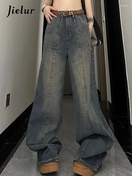 Jeans pour femmes style américain en détresse sexy lâche du bureau de femmes Lady High Waist Slim Vintage Blue Fashion Femme Pantalon Lamg Wide