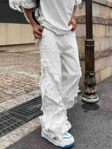 Jeans féminins de style américain érosion dommages r edge street jeans mens harajuku style hip-hop danse straitement jeans blancs y2k vêtements yq240423