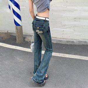 Jeans féminins style américain High Street Spicy Girl sexy vintage Trend Low Waited Micro Horn Button Pockets à zétre Pantalons longs
