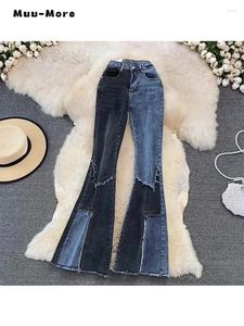 Damesjeans American Vintage High Taille Patchwork Contrast Color Pants vrouwen Casual Y2K Slim Fit Grunge Streetwear Style Denim Trouser