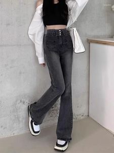 Jeans pour femmes American Vintage Micro-Pull Femmes 2024 Pantalon de chaussure effiloché amincissant taille haute évasée printemps et automne