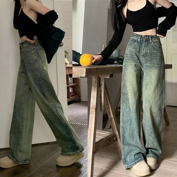 Jeans pour femmes American Vintage Straight Femmes Automne Plus Taille Taille haute en détresse Petite jambe large Pantalon de nettoyage 231110