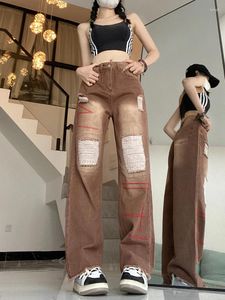 Jeans pour femmes American Vintage Streetwear Hip Hop Ripped for Women Brown Straight Trafle 2024 Baggy Harajuku Y2k Denim Pantalon Lignet