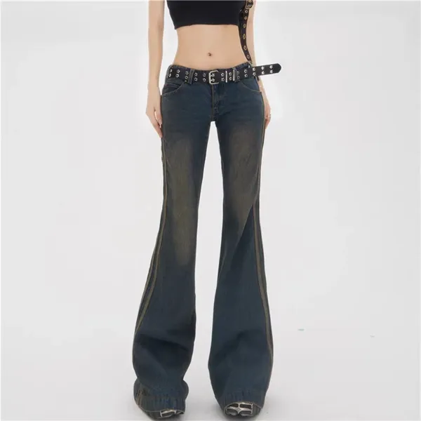 Jeans pour femmes American Vintage Streetwear Femmes Casual Denim Pantalon évasé Couleur unie Lâche Taille basse Pantalon avec poches