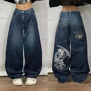 Jeans pour femmes American Vintage Washed Pattern Print Femmes Y2K Street Hip Hop Droite Mopping Pantalon large Pantalon unisexe Pantalon décontracté