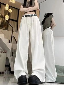 Jeans pour femmes American Vintage Blanc Femmes Taille haute Pantalon droit Coréen Chic Casual Lâche à jambes larges