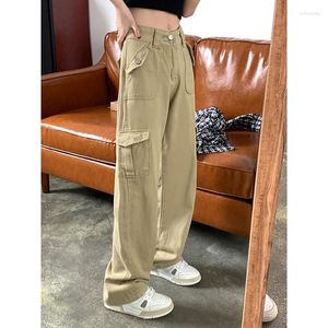 Damesjeans Amerikaanse Y2K Khaki Vintage Cargo Fashion Pocket High Taille Straight Pants Street Baggy Wide Leg Denim Trouser Ladies