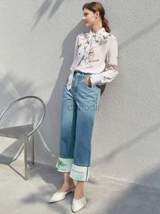 Damesjeans Amii Minimalisme Rechte Jeans voor Dames Zomer 2022 Losse broek met hoge taille Turn-down Gedrukt Casual Vrouwelijke broek 12240284 24328