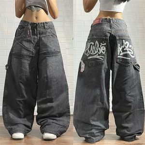 Jeans pour femmes Anime Graffiti broderie rétro taille haute jambe large femmes rue droite lâche décontracté vadrouille Denim pantalon 230519