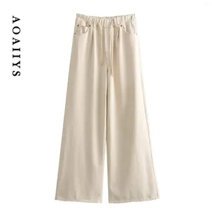 Jeans pour femmes aoaiiys beige pour les femmes 2024 cordonnage pantalon basique pantalon élastique pantalon de taille de la taille féminine