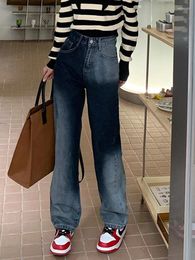 Damesjeans Aoaiiys blauwe hoge taille streetwear moeder vintage wijde pijpen contrasterende kleur Koreaanse mode rechte broek