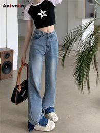 Jeans pour femmes Aotvotee Y2K pour femmes 2024 taille haute mode coréenne vintage denim pantalon streetwear rétro déchiré jambe large