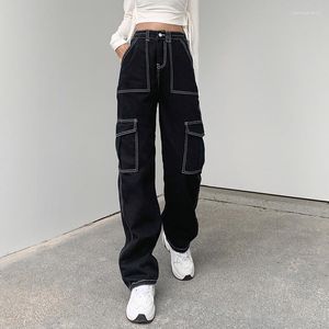 Jeans pour femmes APIPEE Poches Patchwork Baggy Mode Streetwear Coton Femmes Denim Pantalon Lâche Pantalon Cargo Coréen Harajuku