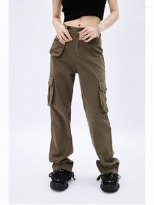 Jeans femme armée vert Vintage 90 s Cargo pantalon mode taille haute pantalon automne salopette Baggy droite Fairycore surdimensionné
