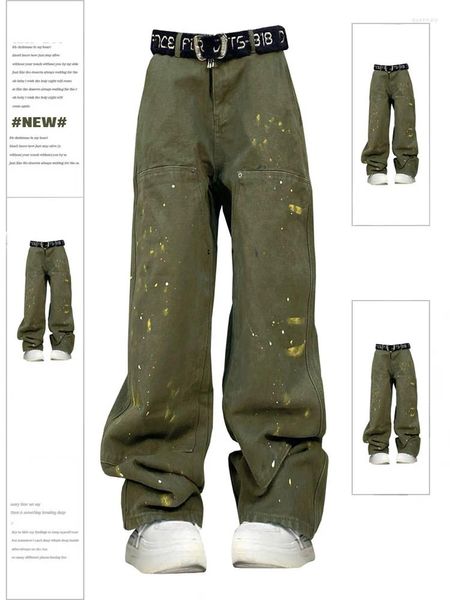 Jeans féminin armée verte y2k baggy harajuku esthétique pantalon denim japonais 2000 pantalon jean jean vêtements vintage trash 2024