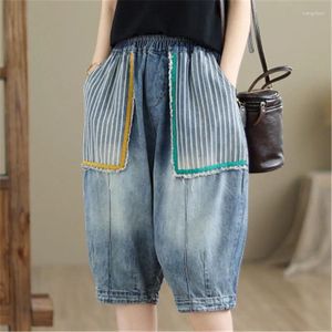 Jeans pour femmes arrive 2024 Summer Arts Style Femmes Élastique Patchwork Coton Denim Harem Pantal