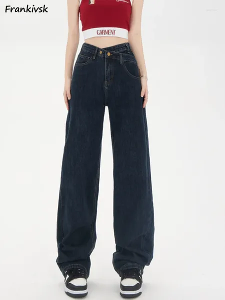 Jeans pour femmes asymétriques femmes quotidiennes solides streetwear simple style européen rétro toute la longueur de cheville large jambe 2024 printemps été