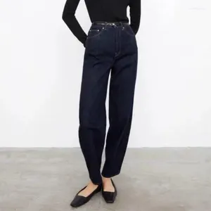 Jeans De Mujer Otoño E Invierno Pierna Ancha En Forma De Barril Azul Oscuro Lavado Recto Mujer