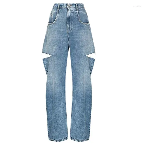 Jeans pour femmes automne et hiver couteau coupe trous pantalons à jambes larges taille haute femmes mode vendre pantalon