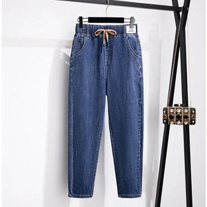 Jeans pour femmes automne et hiver plus taille 8xl 7xl 6xl élastique haute fashion poche de mode mince pantalon de jean lâche décontracté.