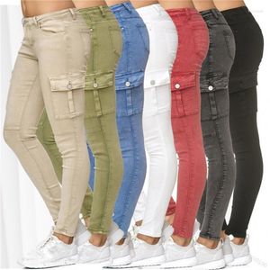 Dames jeans herfst en winter wens Europees Amerikaanse zijde Solid Pocket strakke leggings broek S-3XL