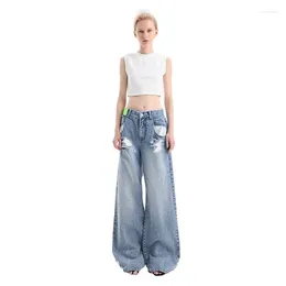 Jean femme automne taille moyenne pur coton lavé jambe large haute qualité Y2k déchiré pantalons décontractés vêtements avec de nombreux commentaires coréens