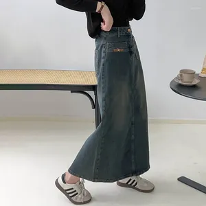 Jeans para mujeres Autumn Retro Design Workwear con falda de mezclilla de bolsillo Ventille de la cintura trasera de cintura trasera 3727