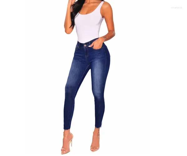 Jeans de mujer Otoño Temperamento Slim Color Sólido Grano Paquete Hip Sexy Stretch Moda
