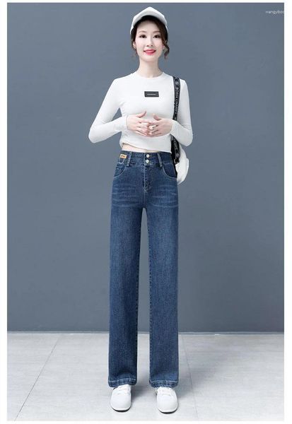 Jeans pour femmes au bureau d'hiver automne dame plus taille coton marque féminine féminine filles hautes taille velours chaud droit
