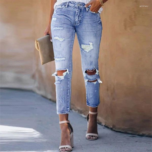 Jeans pour femmes automne hiver femme vintage maigre couleur unie streetwear pantalon crayon sexy déchiré pour pantalon en denim 2023