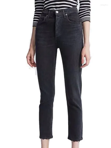 Jeans para mujeres Outumn Winter Women Grey Dark y Blue Casual Casual Alta cintura recta recortada