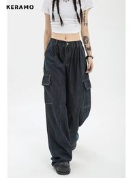 Jeans para mujer Otoño Mujeres Harajuku Cargo Baggy Blue Jeans Streetwear Hip Hop Oversize Casual Pierna ancha Vintage Demin Pantalones Y2k Pantalones sueltos 231113