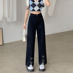 Jeans pour femmes Automne Y2K Noir Baggy Femme Front Side Slit Taille Haute Pantalon à jambe large Femme Denim Pantalon Streetwear Harajuku Mode
