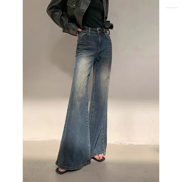 Jeans Femme Azusa Femmes 2024 Automne Hiver Taille haute Pantalon à jambes larges Tendance de la mode Minimaliste Polyvalent Micro Pantalon en denim évasé