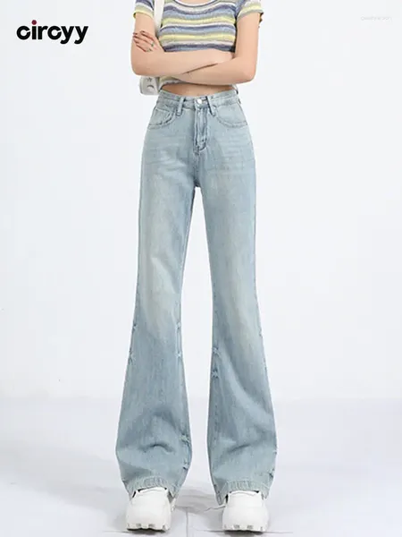 Jeans pour femmes Baggy taille haute bleu denim pantalon évasé mince pleine longueur patchwork streetwear mode y2k printemps bureau dame droite